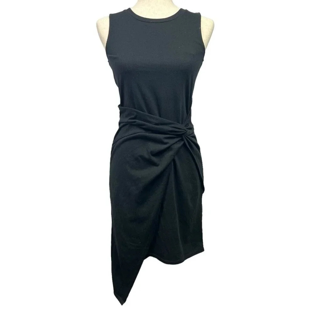 TROUVE Black Asymmetrical Dress Stretch Sleeveless Twist Front Jersey Size XS